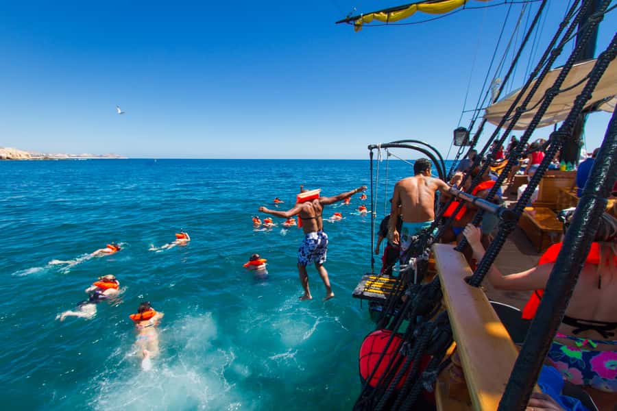 Cabo San Lucas: Pirate Cruise with Snorkel Treasure Hunt - Following the treasure map toward Los Arcos