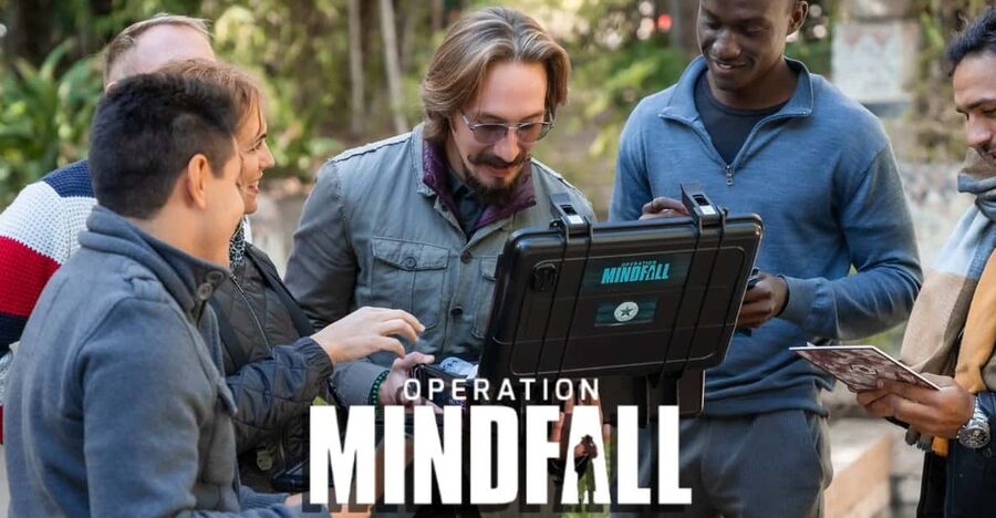 Malaga: Outdoor Escape Game Operation Mindfall - Málaga appears as a playing board, not a textbook